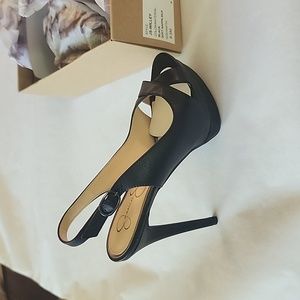JESSICA SIMPSON JS-WILLEY Platform Slingback sandal Black leather